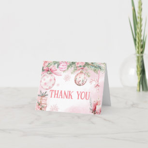 Pink Christmas Ornaments Winter Baby Shower Thank You Card