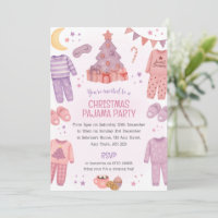 Pink Christmas Pajama Sleepover Party Invitation