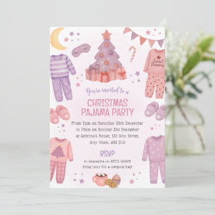 Pink Christmas Pajama Sleepover Party Invitation