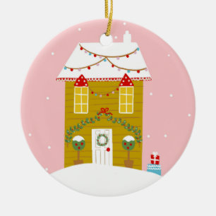 Pink Christmas Party Kids Birthday Holiday Ceramic Ornament
