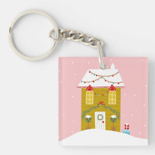 Pink Christmas Party Kids Birthday Holiday Keychain