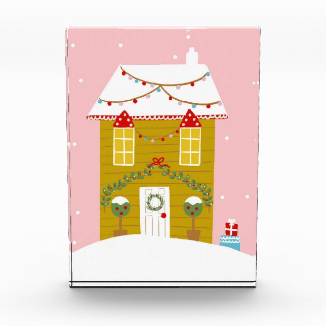 Pink Christmas Party Kids Birthday Holiday Photo Block (Front)