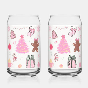 Pink Christmas Pattern Can Glass