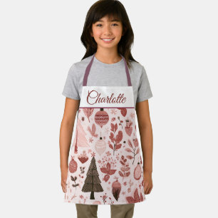 Pink Christmas Pattern   Custom Name Kids Apron