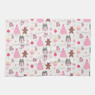 Pink Christmas Pattern Kitchen Towel