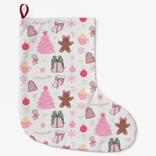 Pink Christmas Pattern Large Christmas Stocking