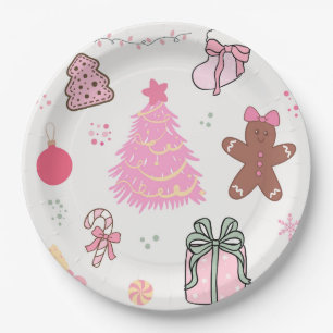 Pink Christmas Pattern Paper Plate