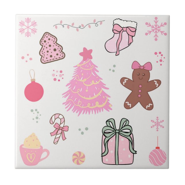 Pink Christmas Pattern Tile (Front)