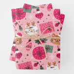 Pink Christmas Pattern Wrapping Paper Sheet<br><div class="desc">A playful pattern featuring cute animals and festive decorations on a pink background.</div>