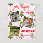 Pink Christmas Photo Collage Tree Postcard<br><div class="desc">Christmas card with doorbells,  Santa Claus,  Candy House,  and a big Christmas tree on a beautiful pink fond. Love pink,  love to love and be loved. Personalize this card by adding your own family name,  location,  and photos.</div>