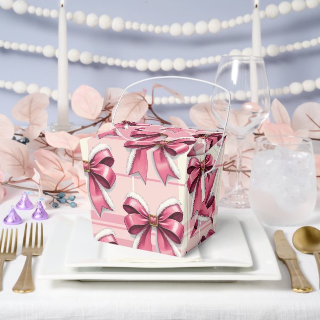 Pink Christmas Plaid bows   Favor Box (Wedding)