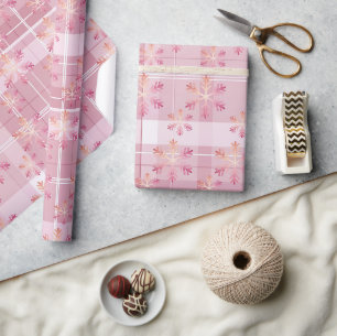 Pink Christmas Plaid Lovely Snowflakes  Wrapping Paper