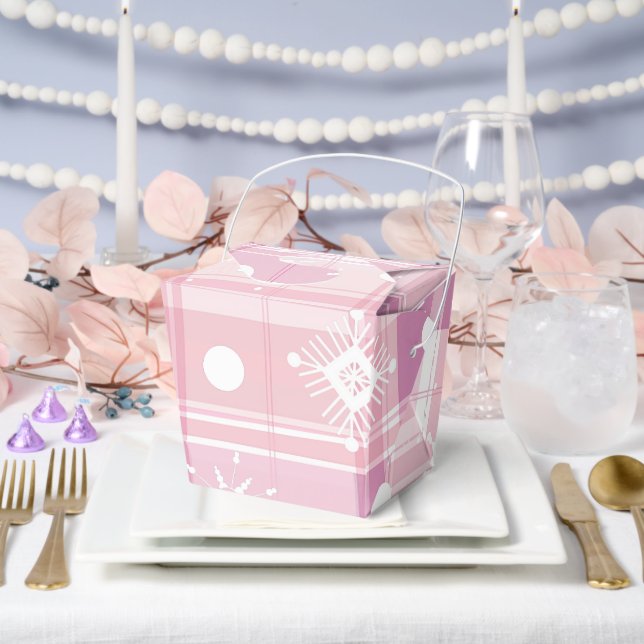 Pink Christmas Plaid Snowflakes  Favor Box (Wedding)