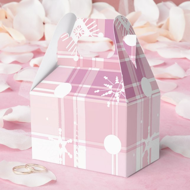 Pink Christmas Plaid Snowflakes  Favor Box (Wedding)