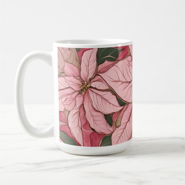 Pink Christmas Poinsettia Design Coffee Mug (Left)