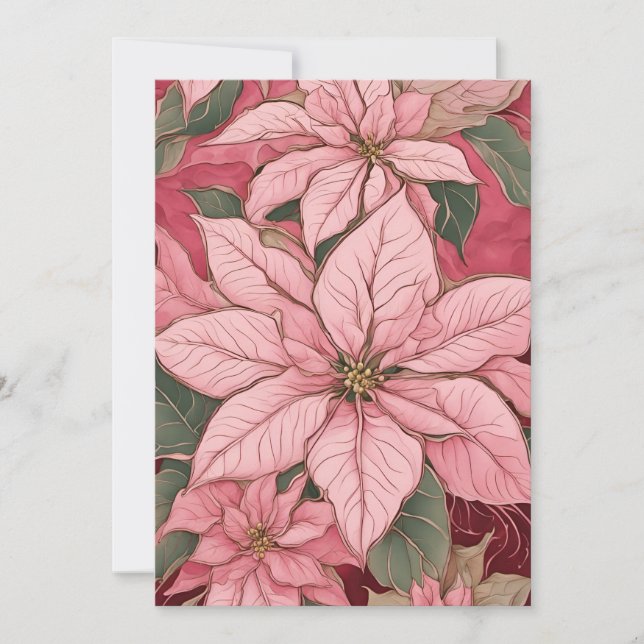 Pink Christmas Poinsettia Design Holiday Card (Front)