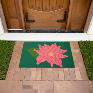 Pink Christmas Poinsettia Doormat