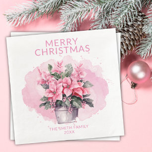 Pink Christmas Poinsettias Party Napkin