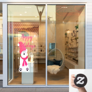 Pink Christmas Polar Bear Window Cling