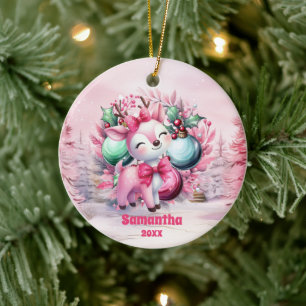 Pink Christmas Reindeer Enfants Ornement photo