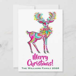Pink Christmas Reindeer Rainbow Gay Pride Holiday Card