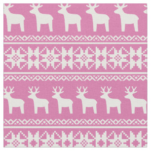 Pink Christmas Reindeer Snowflake Pretty Pattern Fabric