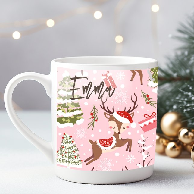 Pink Christmas reindeer with name Coffee Mug (Creator Uploaded)