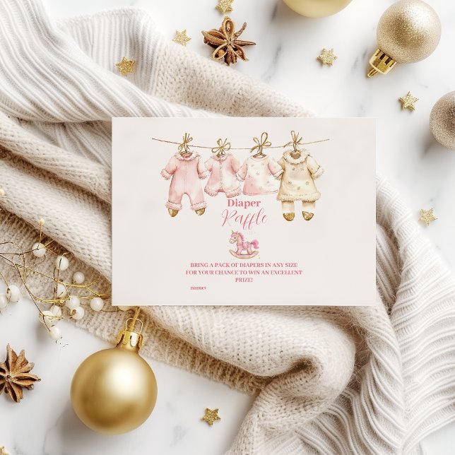 Pink Christmas Rocking Horse Diapper Raffle Enclosure Card (Creator Uploaded)