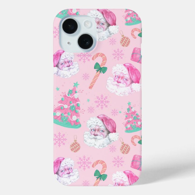 Pink Christmas Santa Clau & Tree Seamless Pattern Case-Mate iPhone Case (Back)