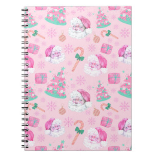 Pink Christmas Santa Clau & Tree Seamless Pattern Notebook