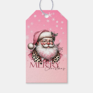 Pink Christmas Santa Claus Merry Christmas Gift Tags