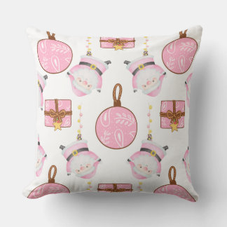 Pink Christmas Santa Throw Pillow, Pink Xmas Throw Pillow