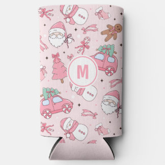 Pink Christmas Seamless personalizable Seltzer Can Cooler