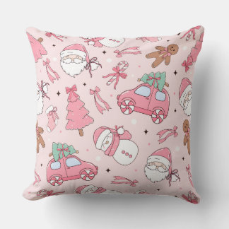 Pink Christmas Seamless Throw Pillow