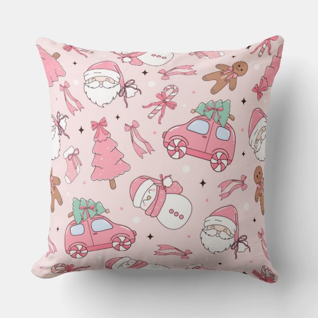 Pink Christmas Seamless Throw Pillow (Front)