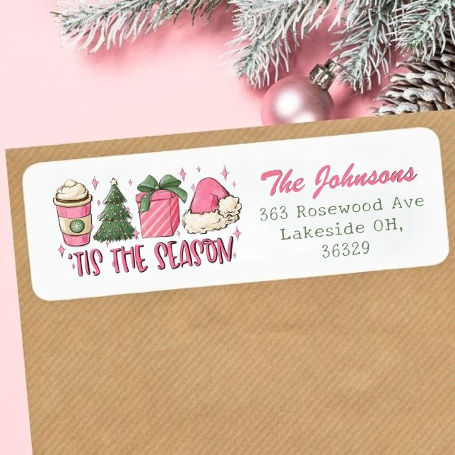 Pink Christmas Season Return Address Label  (Creator Uploaded)