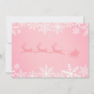Pink christmas snow and santa claus with reindeer  holiday card