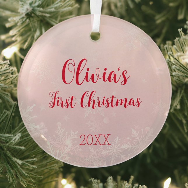 Pink Christmas Snowflake Cupcake First Christmas Glass Ornament (Pink First Christmas Ornament with Year, Baby Girl Ornament, Christmas Gift Idea for New Mom)