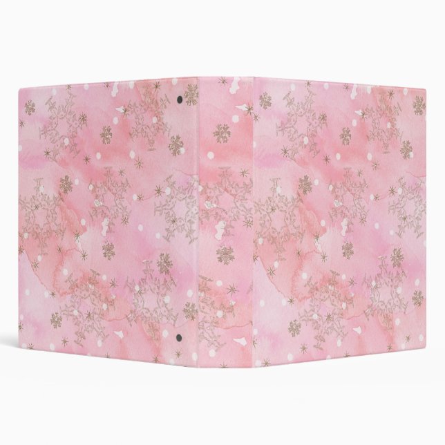 Pink Christmas Snowflakes Boho Pattern Binder (Background)