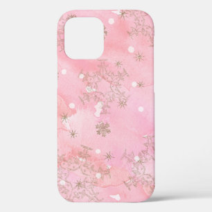 Pink Christmas Snowflakes Boho Pattern iPhone 12 Case