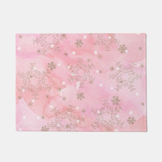 Pink Christmas Snowflakes Boho Pattern Doormat (Front)