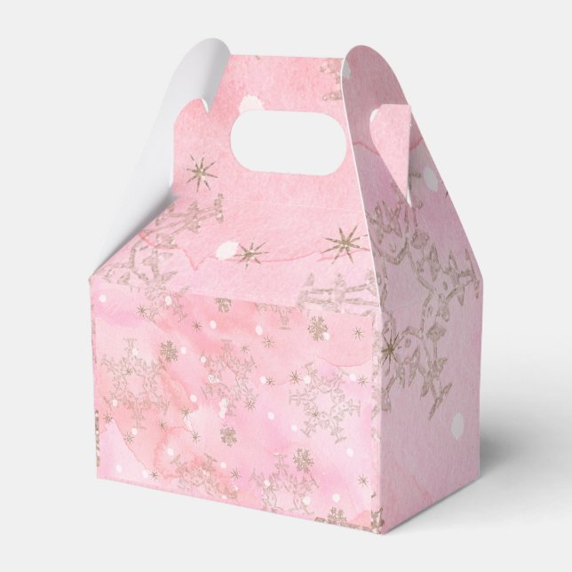 Pink Christmas Snowflakes Boho Pattern Favor Box (Front Side)