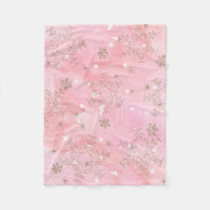 Pink Christmas Snowflakes Boho Pattern Fleece Blanket