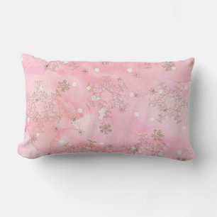 Pink Christmas Snowflakes Boho Pattern Lumbar Pillow