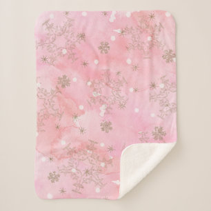 Pink Christmas Snowflakes Boho Pattern Sherpa Blanket