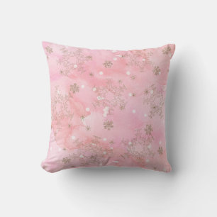 Pink Christmas Snowflakes Boho Pattern Throw Pillow