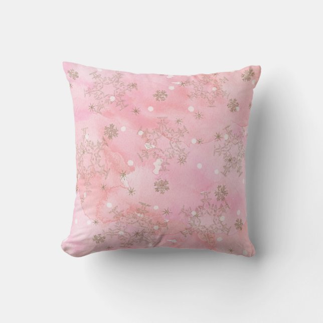 Pink Christmas Snowflakes Boho Pattern Throw Pillow (Front)