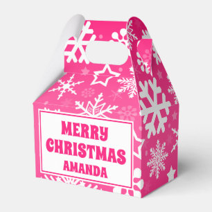 Pink Christmas Snowflakes Personalized Kids Party Favor Box