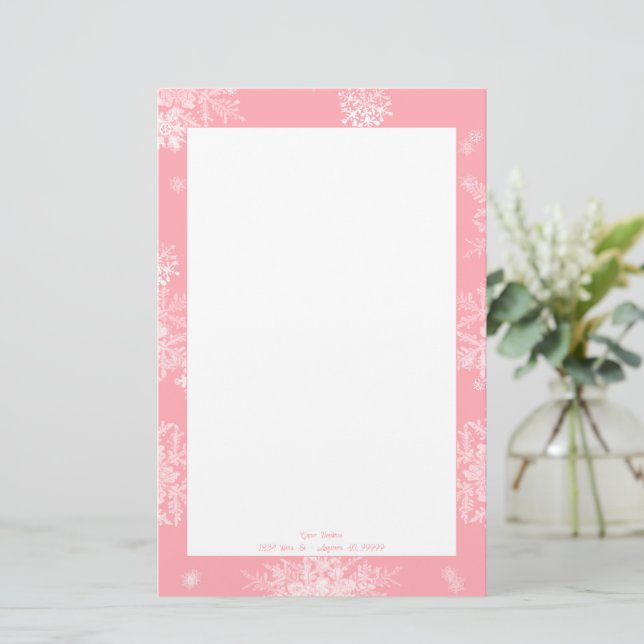 Pink Christmas Snowflakes Personalized Stationery (Standing Front)