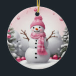 Pink Christmas Snowman Ceramic Ornament<br><div class="desc">Pink Christmas Snowman</div>